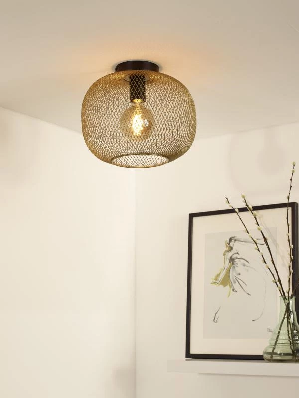 Lucide MESH - Flush ceiling light - Ø 30 cm - 1xE27 - Matt Gold / Brass - ambiance 1